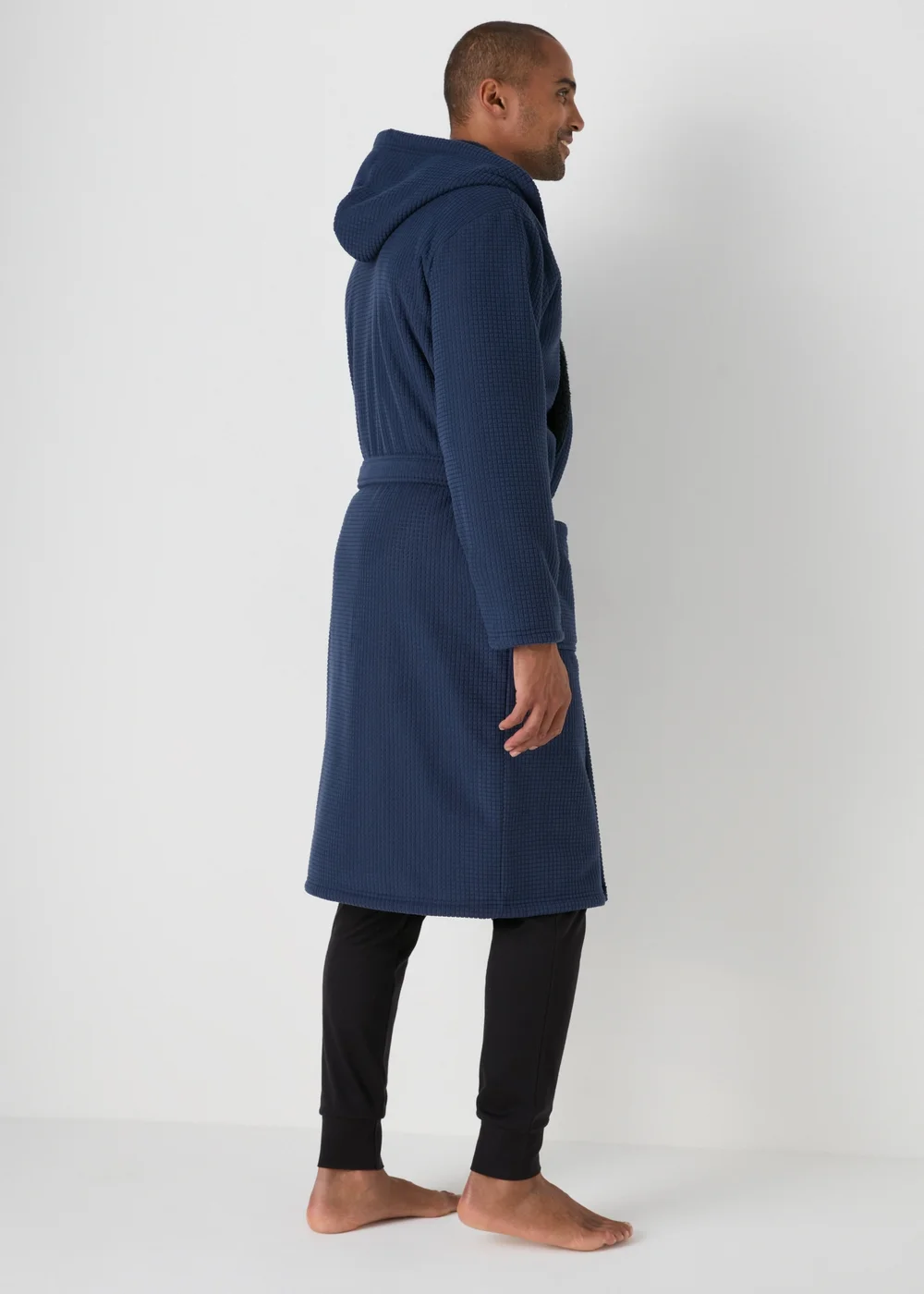 Blue Textured Bonded Hood Dressing Gown - Small Image 2