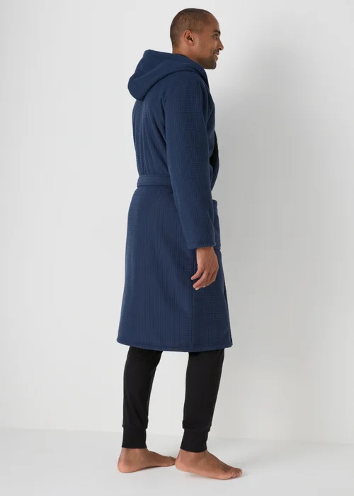 Blue Textured Bonded Hood Dressing Gown - Small Image 2
