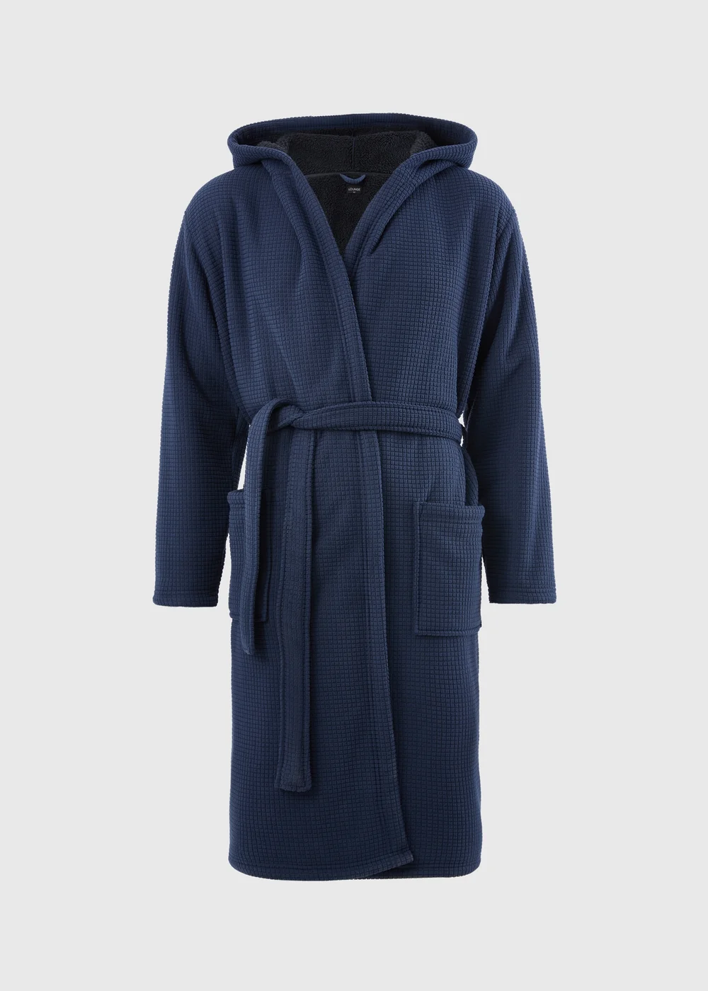 Blue Textured Bonded Hood Dressing Gown - Small Image 3