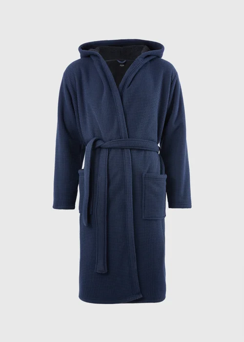 Blue Textured Bonded Hood Dressing Gown - Small Image 3