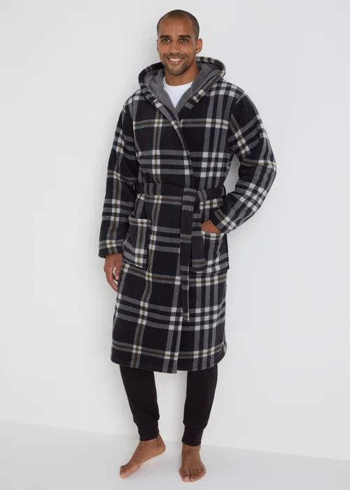 Black Check Bonded Hood Dressing Gown - Small Image 1
