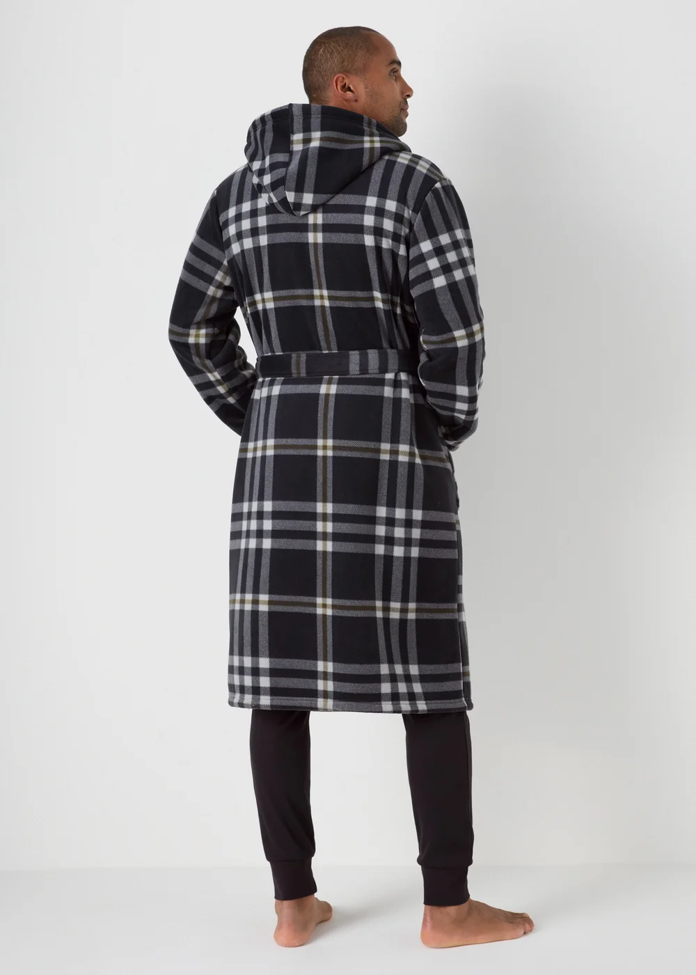 Black Check Bonded Hood Dressing Gown - Small Image 2