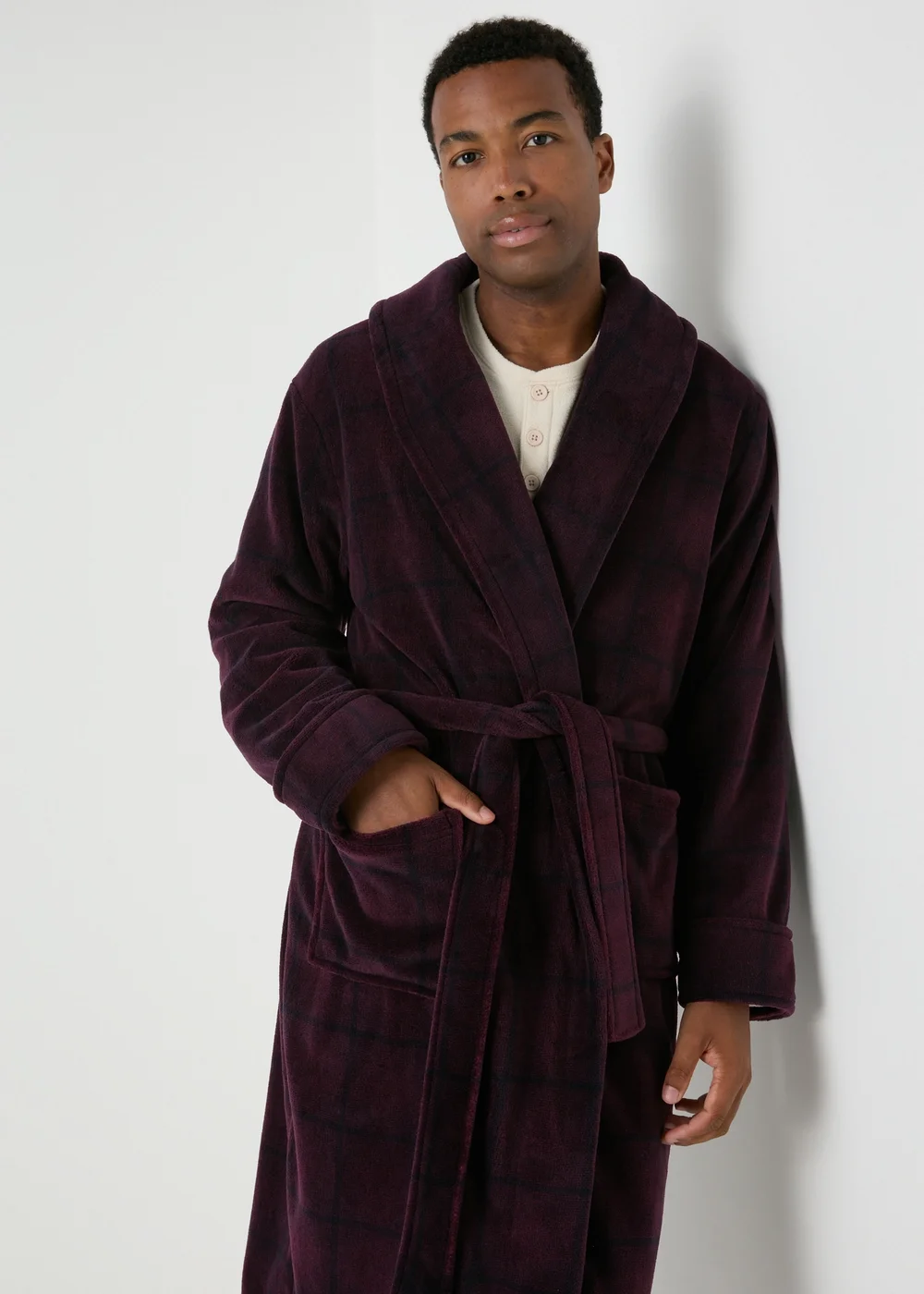 Burgundy Check Dressing Gown - Small Burgundy Check Dressing Gown - Small