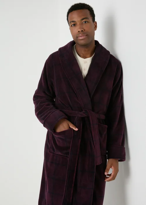 Burgundy Check Dressing Gown - Small Image 1