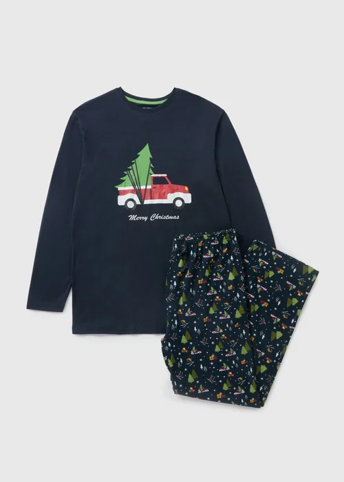 Navy Winter Scene Pyjama Set - Small Image 3