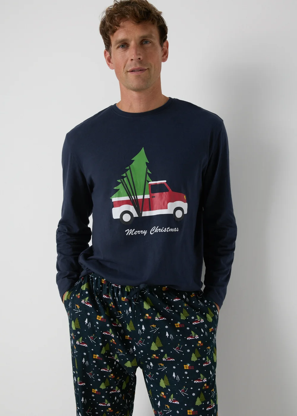 Navy Winter Scene Pyjama Set - Small Image 1