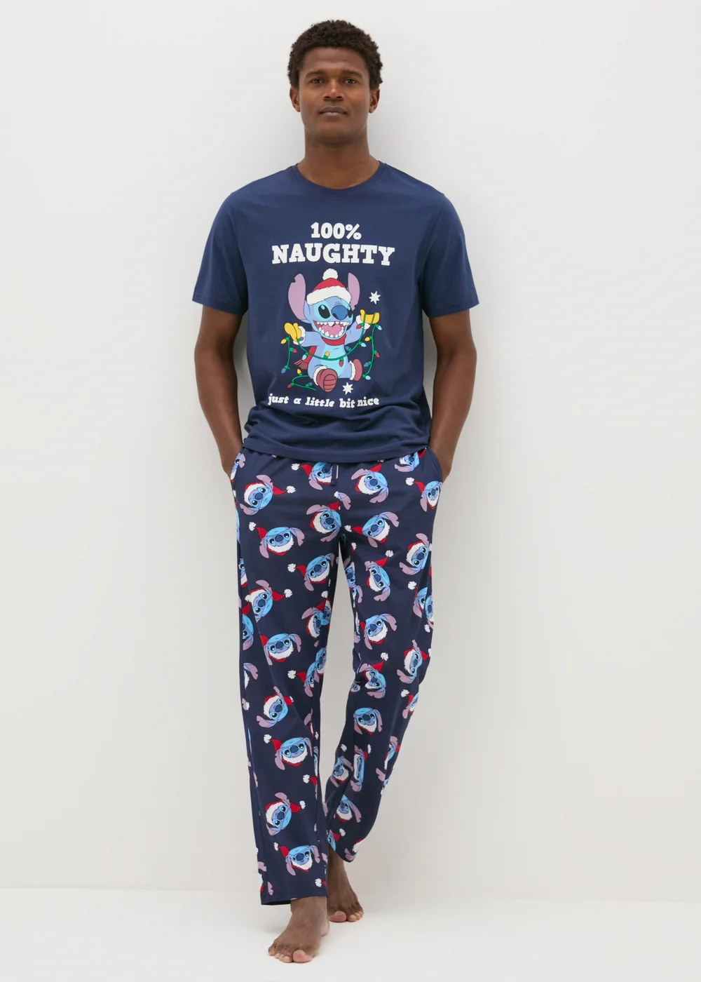 Disney Navy Stitch Christmas Pyjama Set - Extra small Image 1