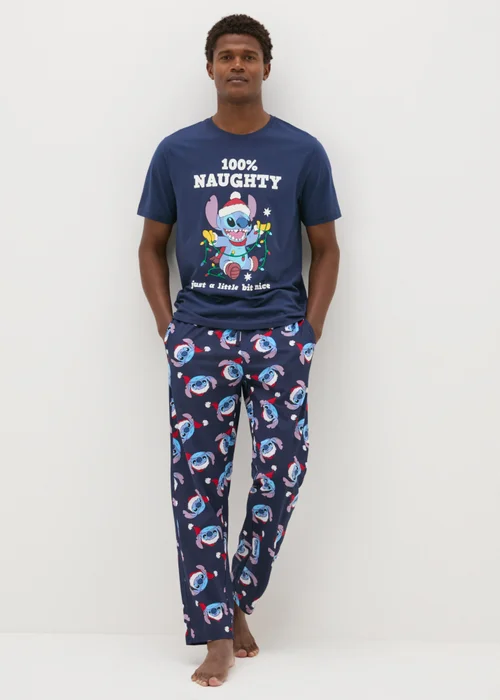 Disney Navy Stitch Christmas Pyjama Set - Extra small Image 1