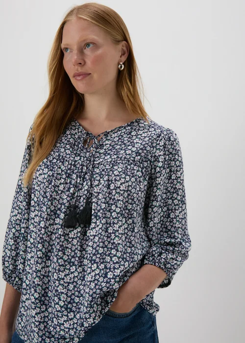 Navy Floral Boho Blouse - 8 Image 3