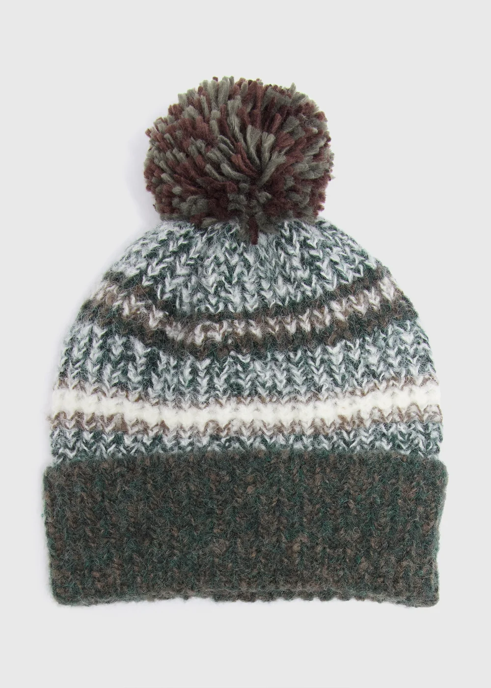 Khaki Stripe Pom Beanie - One Size Image 1