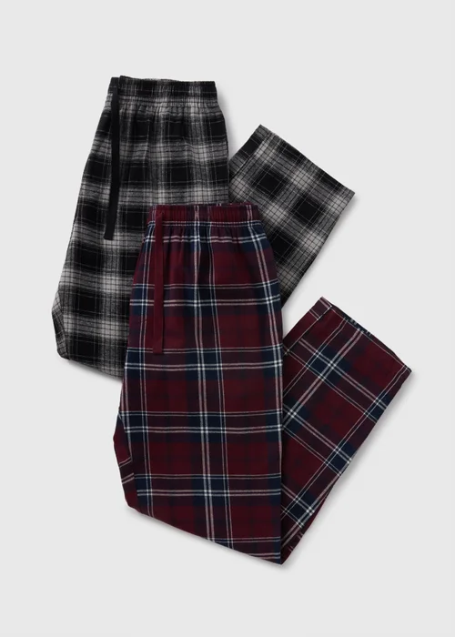 2 Pack Multicolour Check Brushed Pyjama Bottoms - Small Image 2