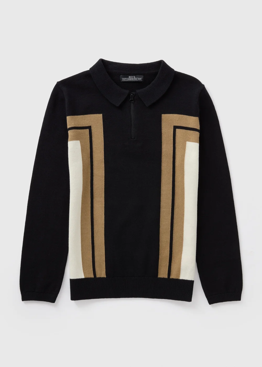 Boys Black Knitted Long Sleeved Polo (7-15yrs) - Age 7 Years Image 1