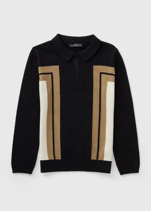 Boys Black Knitted Long Sleeved Polo (7-15yrs) - Age 7 Years Image 1