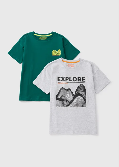 2 Pack Boys Green Mountain T-Shirts (7-15yrs) - Age 7 Years Image 1