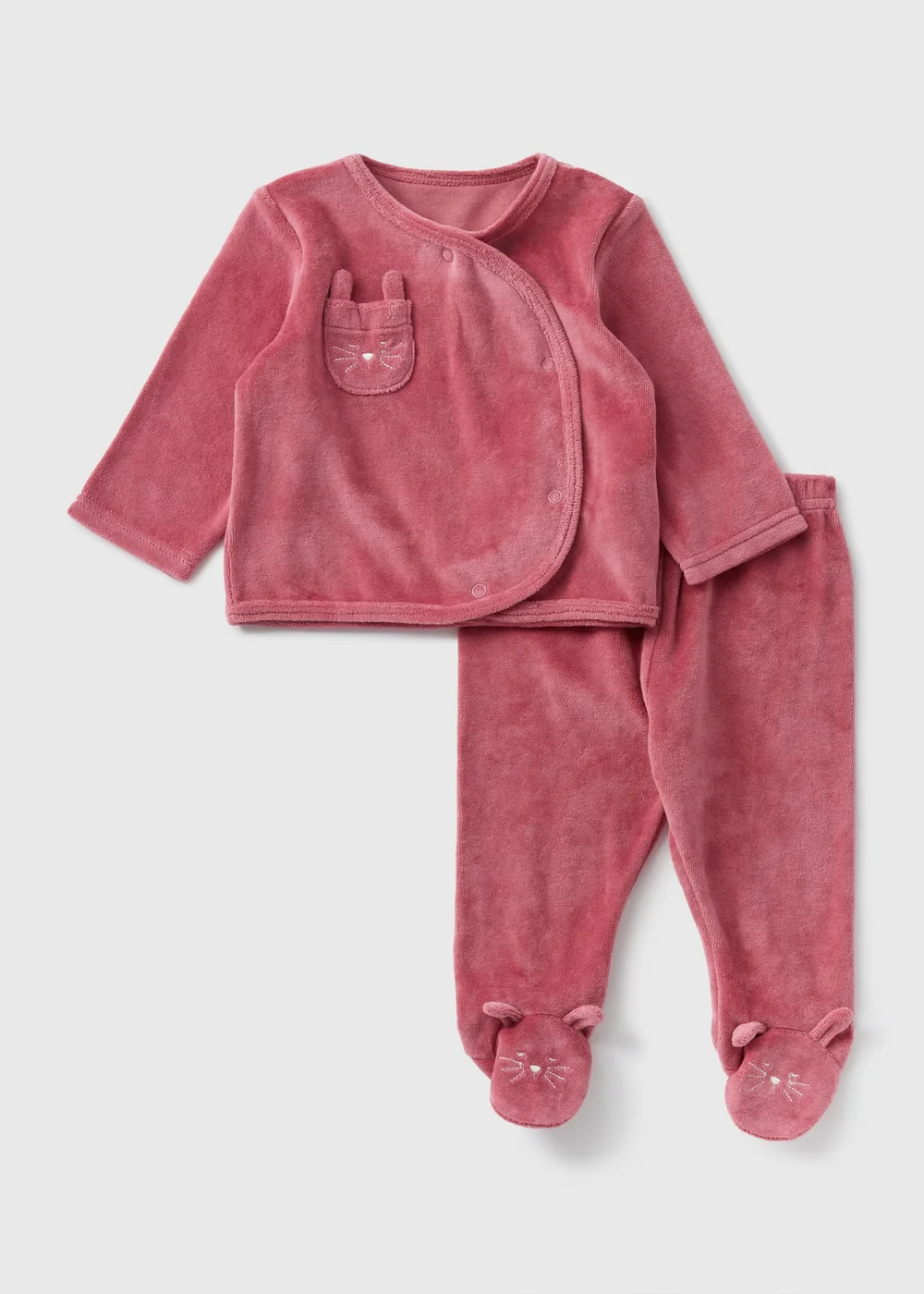 Baby Pink Bunny Velour Top & Trouser Set (Newborn-18mths) - Age 0 - 3 Months Image 1