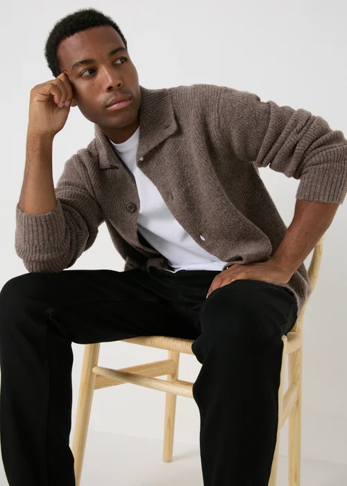 Brown Funnel Neck Button Knit Cardigan - S Image 1