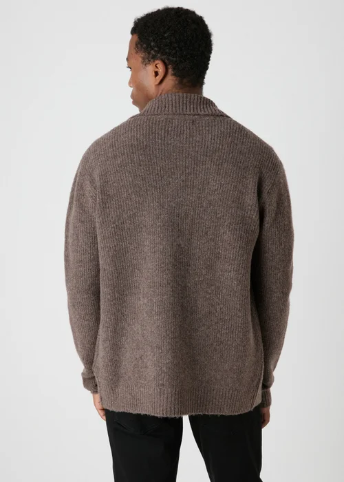 Brown Funnel Neck Button Knit Cardigan - S Image 2