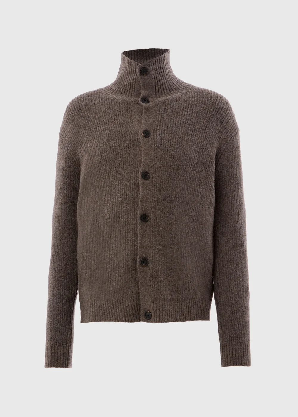 Brown Funnel Neck Button Knit Cardigan - S Image 4