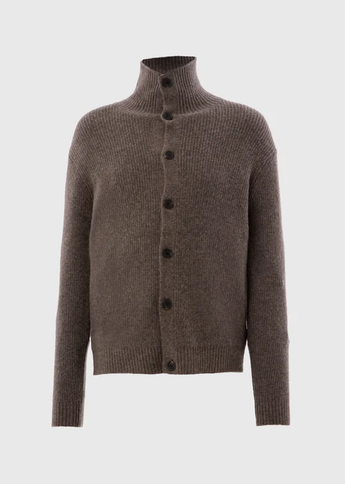 Brown Funnel Neck Button Knit Cardigan - S Image 4