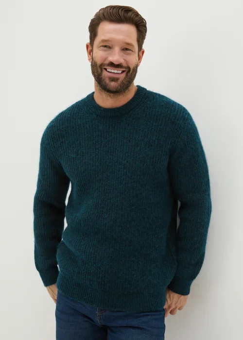 Teal Ribbed Crew Neck Jumper - S Image 2
