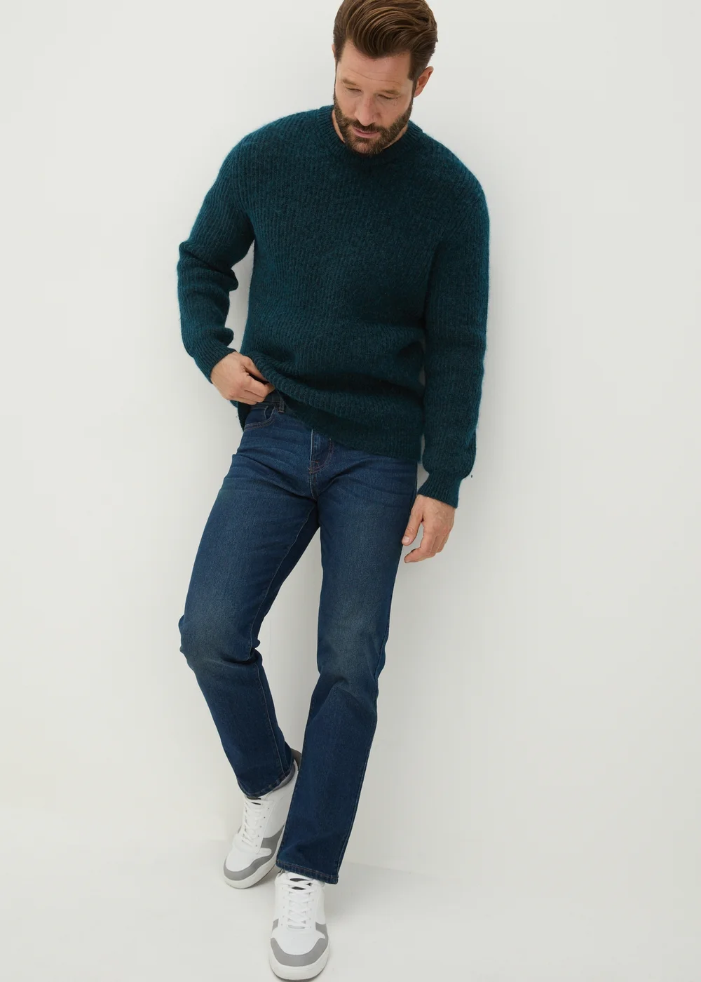 Teal Ribbed Crew Neck Jumper - S Image 1