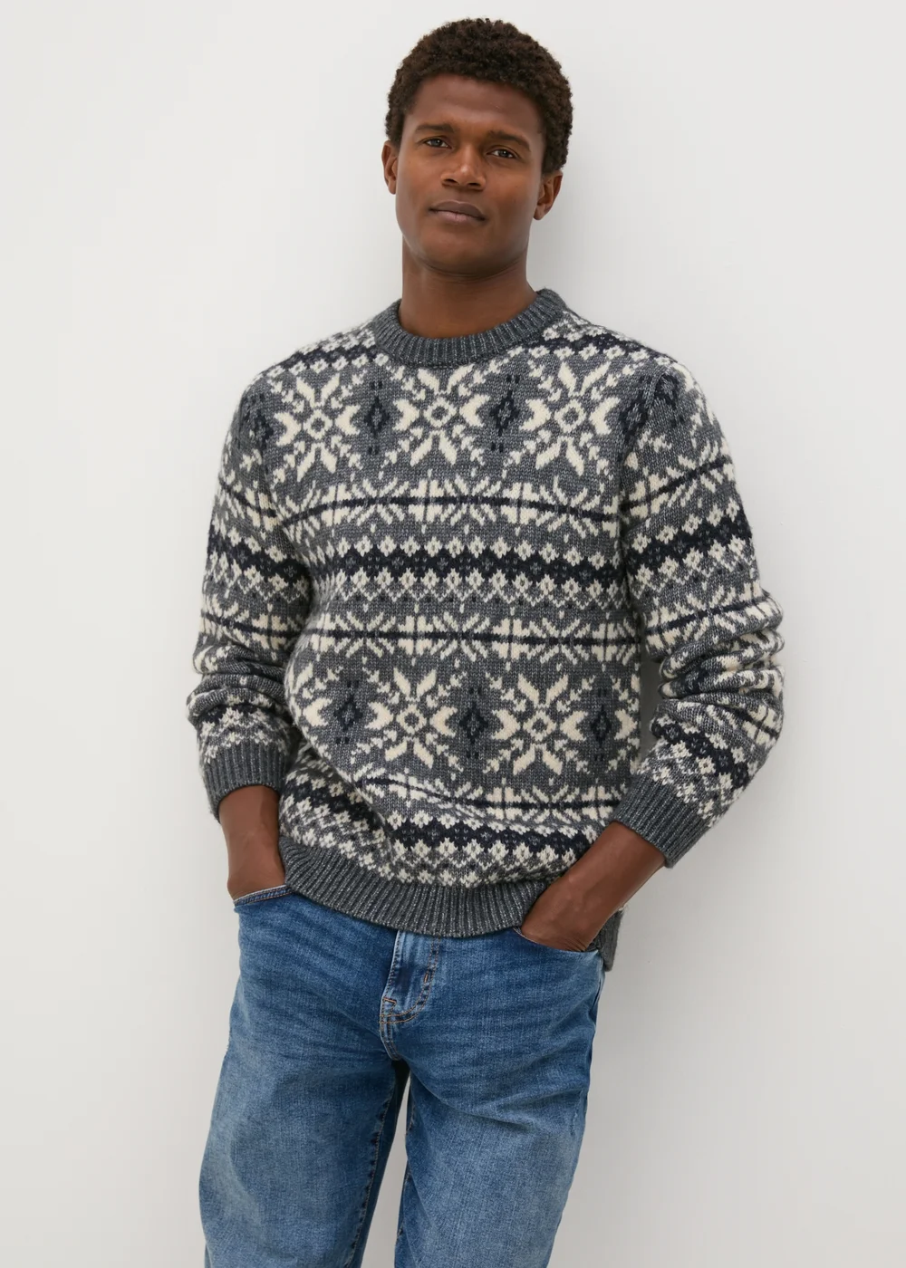 Grey Fairisle Knitted Jumper - S Image 1