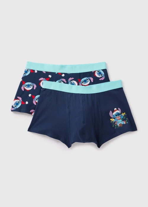 2 Pack Disney Navy Stitch Christmas Boxers - XS Image 1
