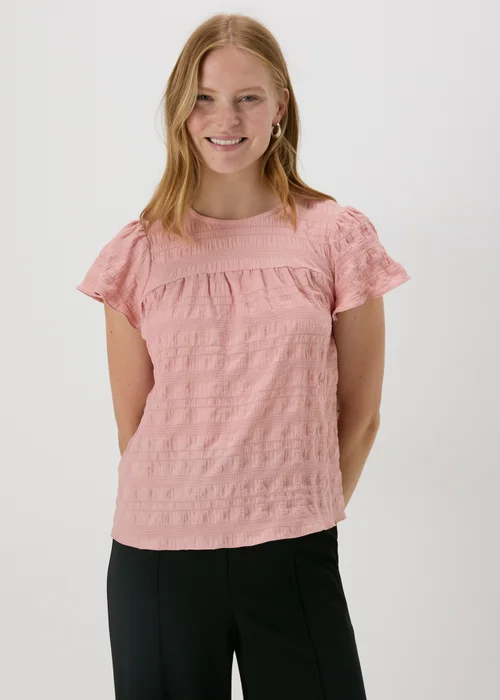Pink Seersucker Ruffle Sleeve T-Shirt - Size 8 Image 1