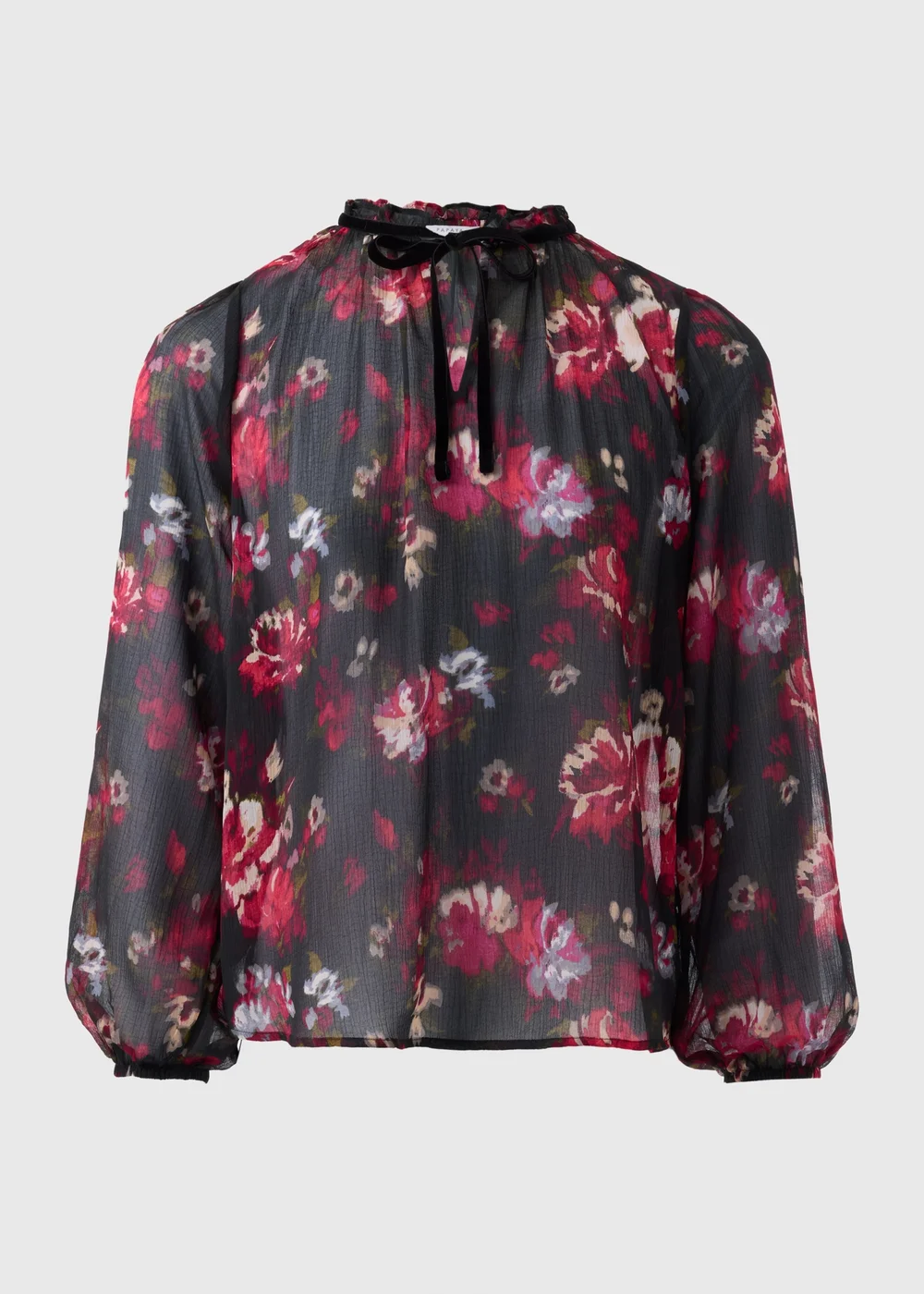 Black Floral Chiffon Blouse - Size 8 Image 4