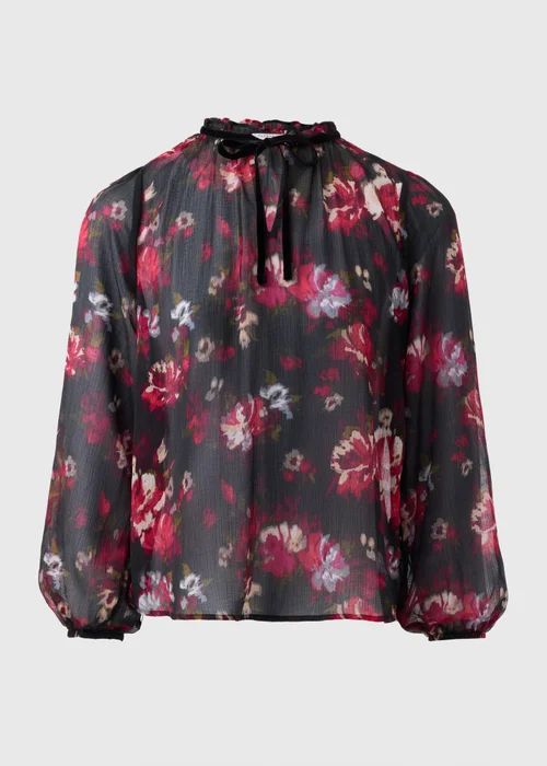 Black Floral Chiffon Blouse - Size 8 Image 4