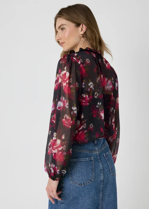 Black Floral Chiffon Blouse - Size 8 Image 2