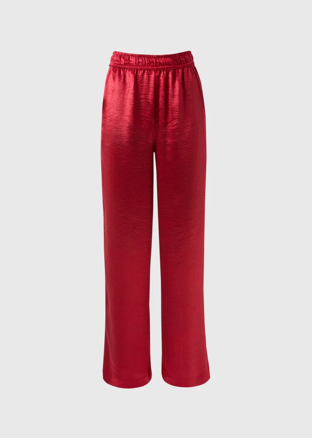 Red Textured Satin Wide Leg Trousers - 8 Image 4
