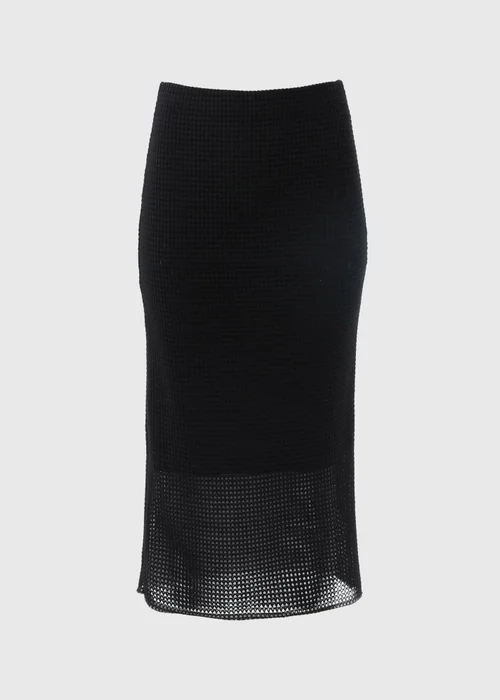 Black Textured Knit Midi Skirt - 8 Image 5