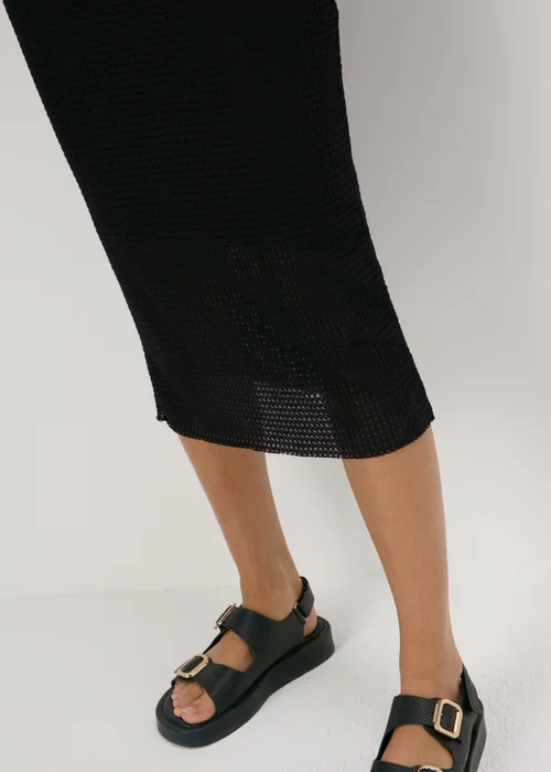 Black Textured Knit Midi Skirt - 8 Image 3