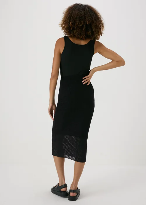 Black Textured Knit Midi Skirt - 8 Image 2