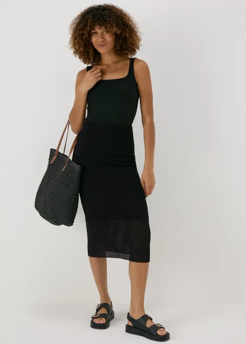 Black Textured Knit Midi Skirt - 8 Image 4