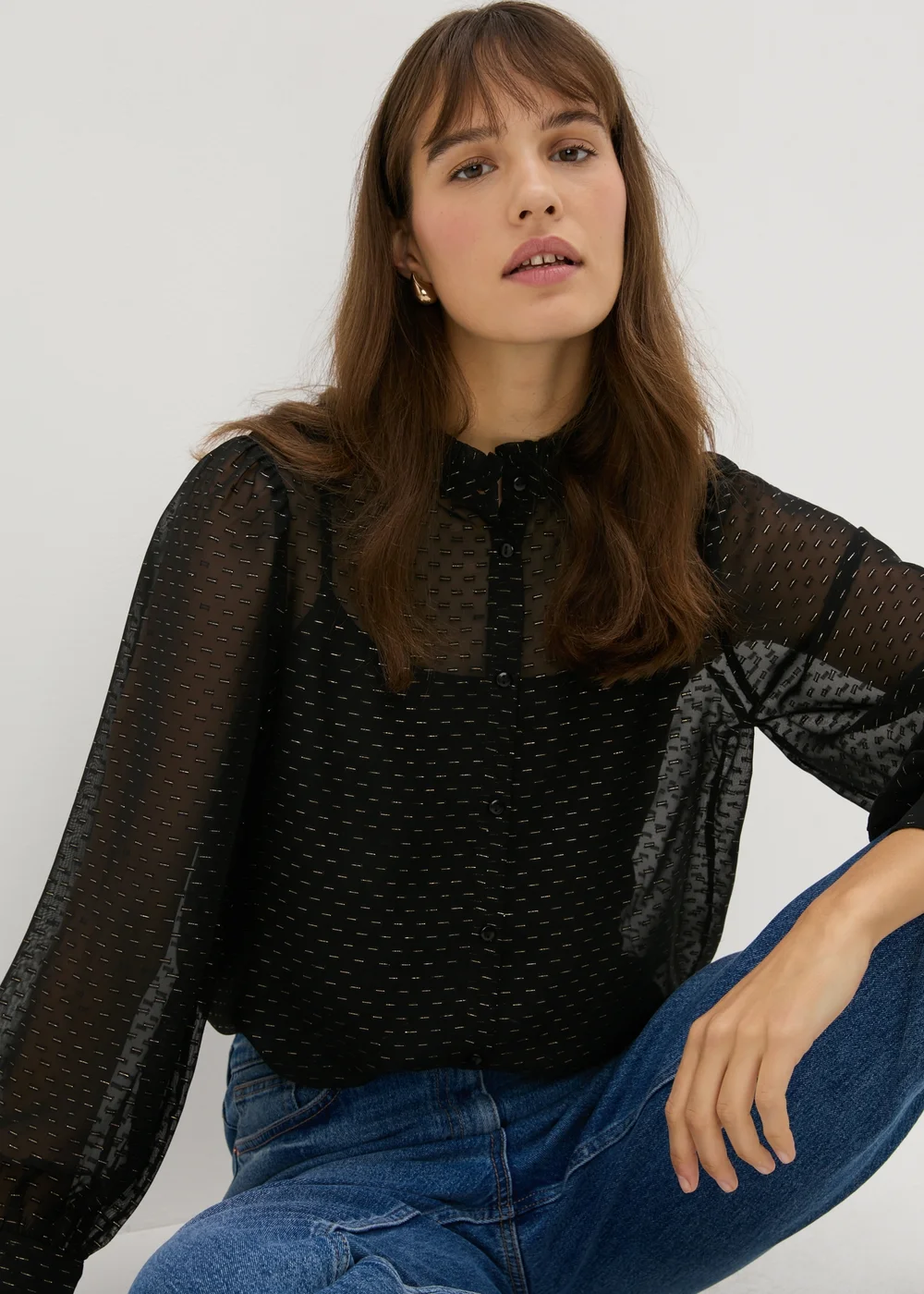 Black Button Down Blouse - 8 Image 1