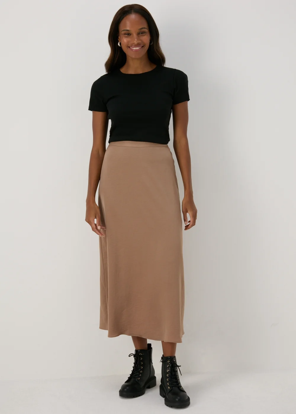 Papaya Petite Camel Satin Midi Slip Skirt - 6 Image 1
