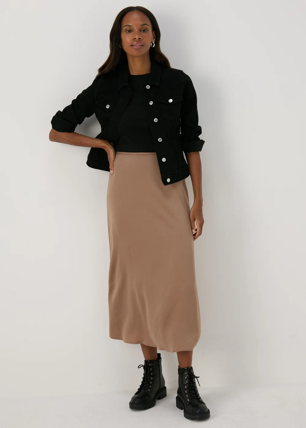 Papaya Petite Camel Satin Midi Slip Skirt - 6 Image 4