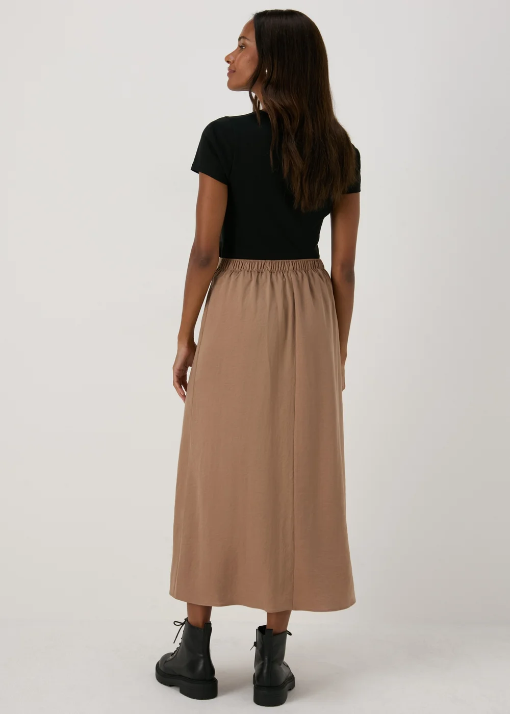 Papaya Petite Camel Satin Midi Slip Skirt - 6 Image 2