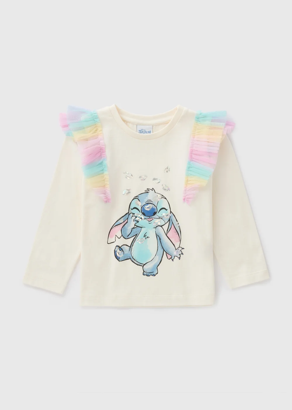 Disney Girls Cream Stitch Long Sleeve Top (1-7yrs) - 1 half year to 2 Image 1