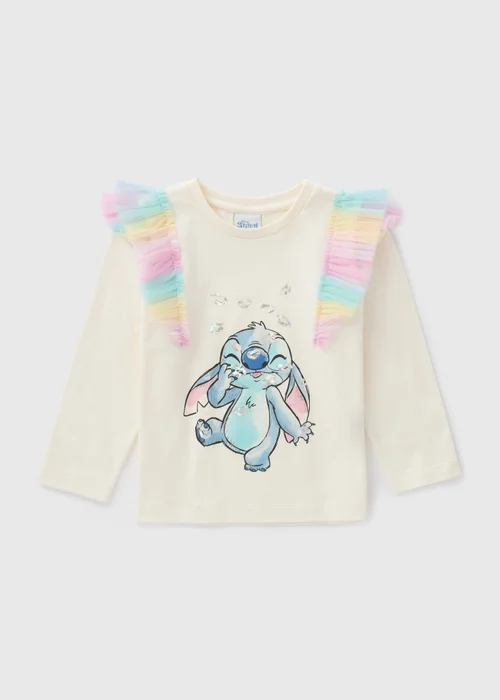 Disney Girls Cream Stitch Long Sleeve Top (1-7yrs) - 1 half year to 2 Image 1