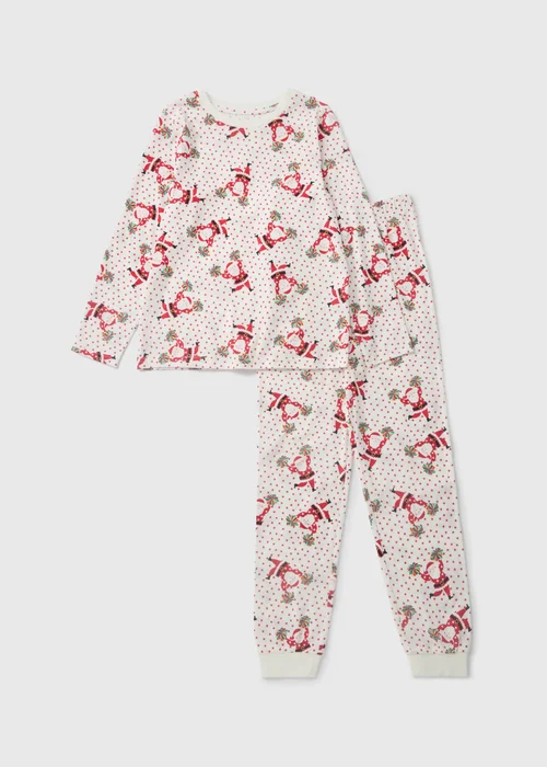 Girls Cream Dancing Santa Top & Bottoms Pyjama Set (1-13yrs) - Age 2 - 3 Years Image 1