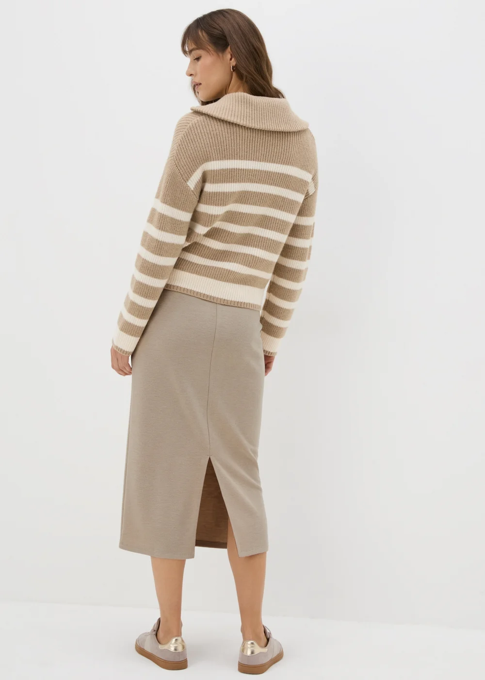 Papaya Petite Beige Ribbed Midi Skirt - 6 Image 2