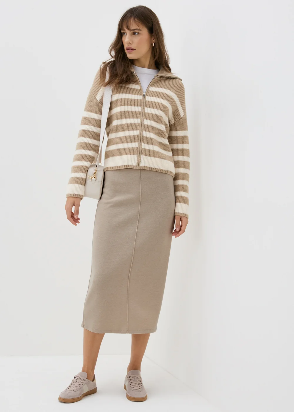 Papaya Petite Beige Ribbed Midi Skirt - 6 Image 1