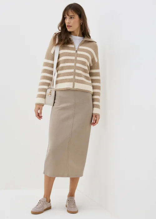 Papaya Petite Beige Ribbed Midi Skirt - 6 Image 1