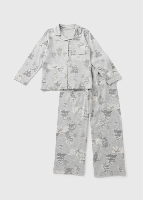 Wondrous Kids Grey Christmas Bear Top & Bottoms Pyjama Set (1-13yrs) - 1 half year to 2 Image 1
