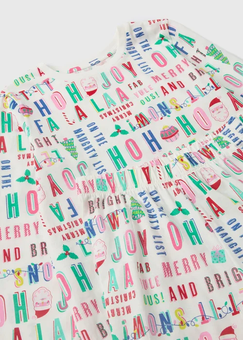 Girls Cream Christmas Top & Bottoms Pyjama Set (1-13yrs) - Age 2 - 3 Years Image 2