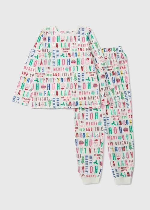 Girls Cream Christmas Top & Bottoms Pyjama Set (1-13yrs) - Age 2 - 3 Years Image 1