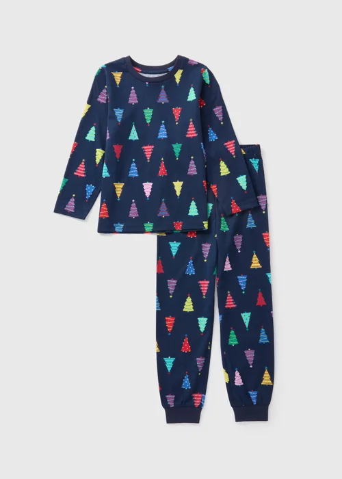 Kids Navy Christmas Tree Pyjama Set (1-12yrs) - 1 half year to 2 Image 1